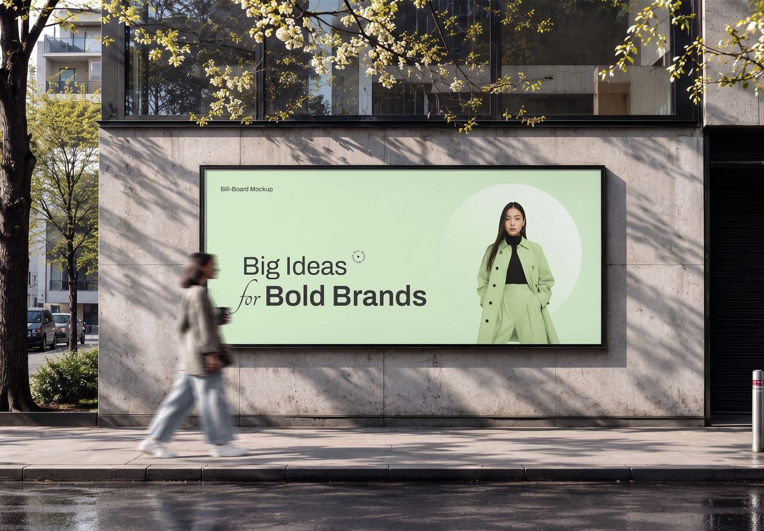 Outdoor Billboard Mockup on Modern Building Wall with Street View