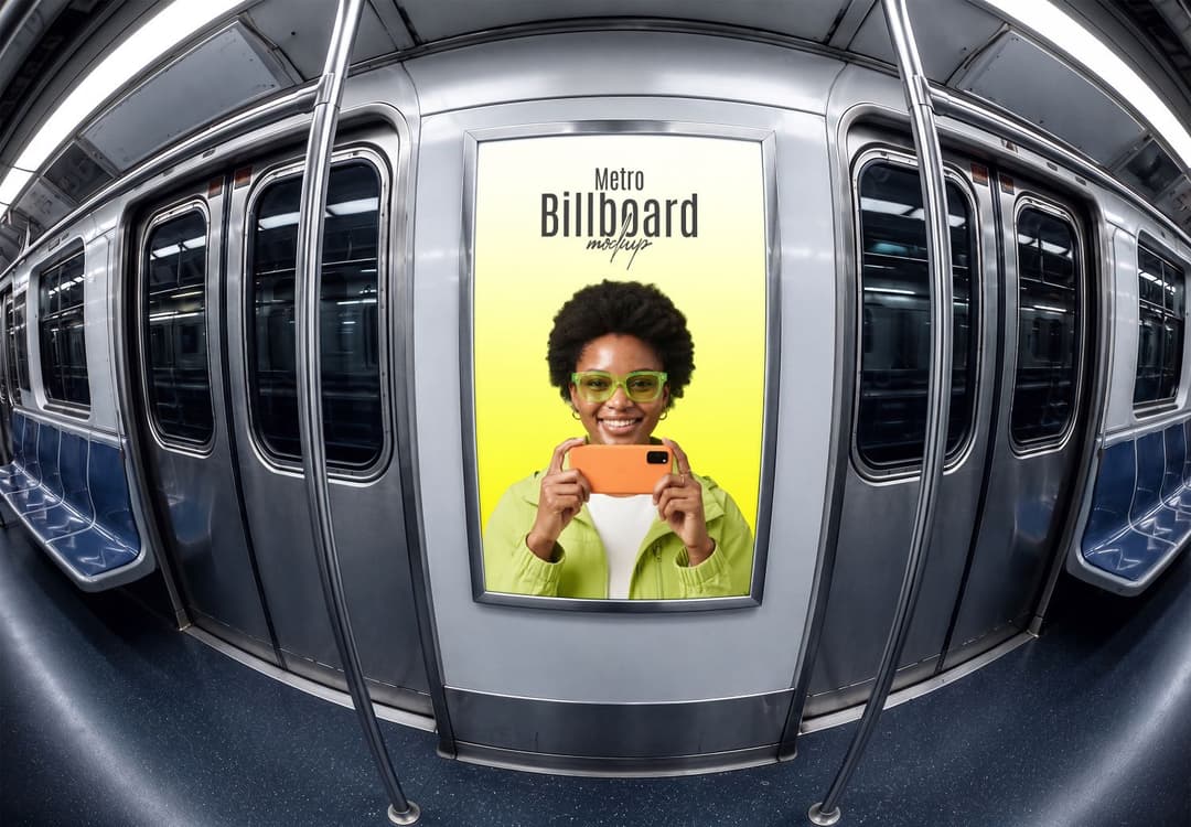Metro Train Interior Billboard Mockup with Lifestyle Advertisement