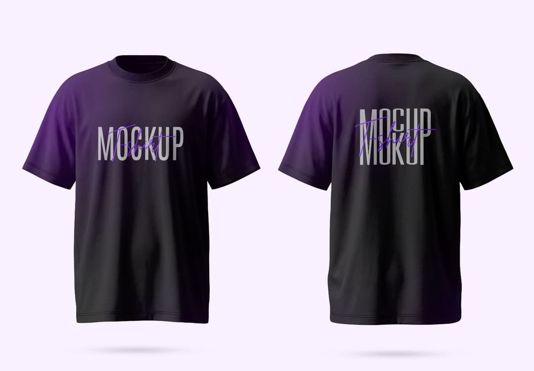 Black T-Shirt Front and Back Mockup with Floating Apparel Presentation