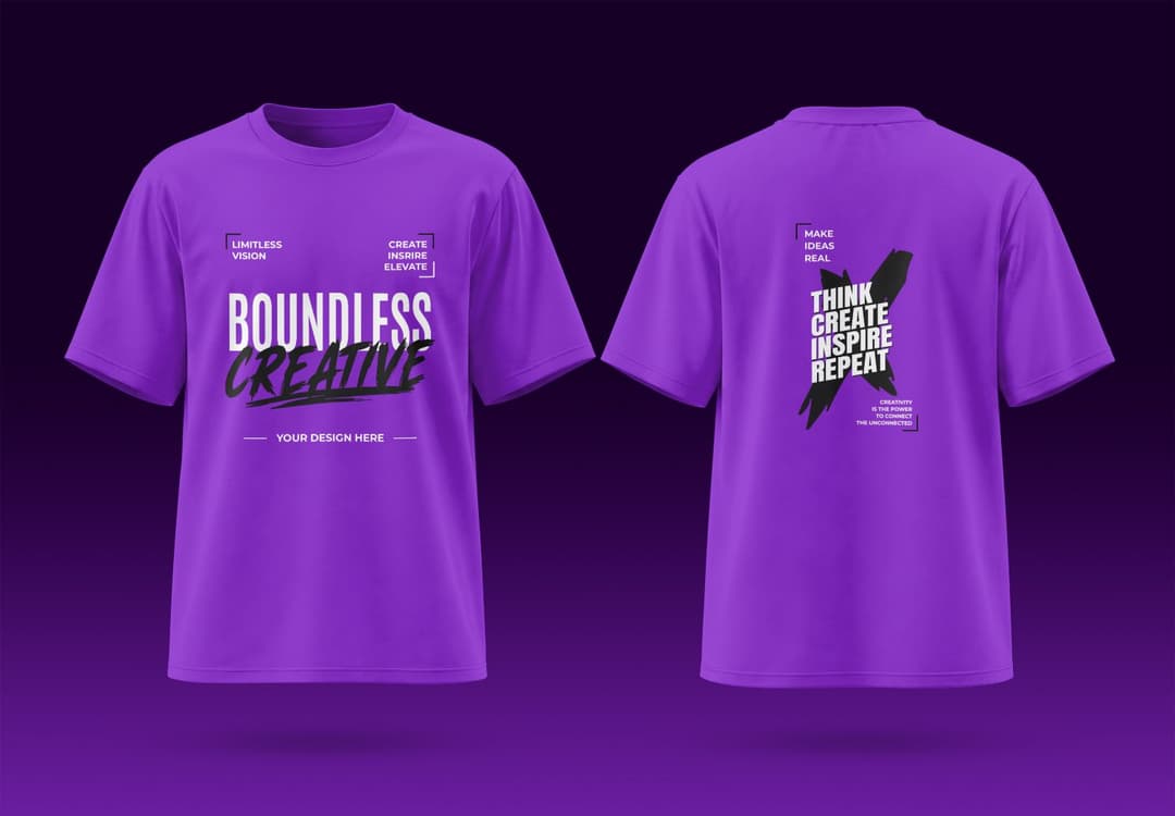 Front and Back T-Shirt Branding Mockup with Vibrant Purple Style