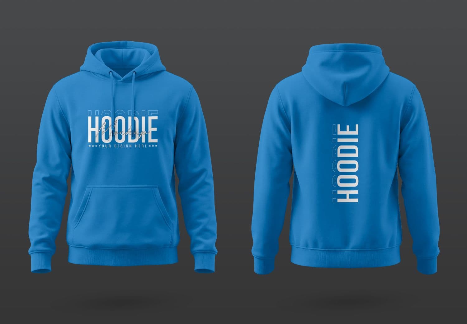 Blue Hoodie Front and Back Mockup for Apparel Branding