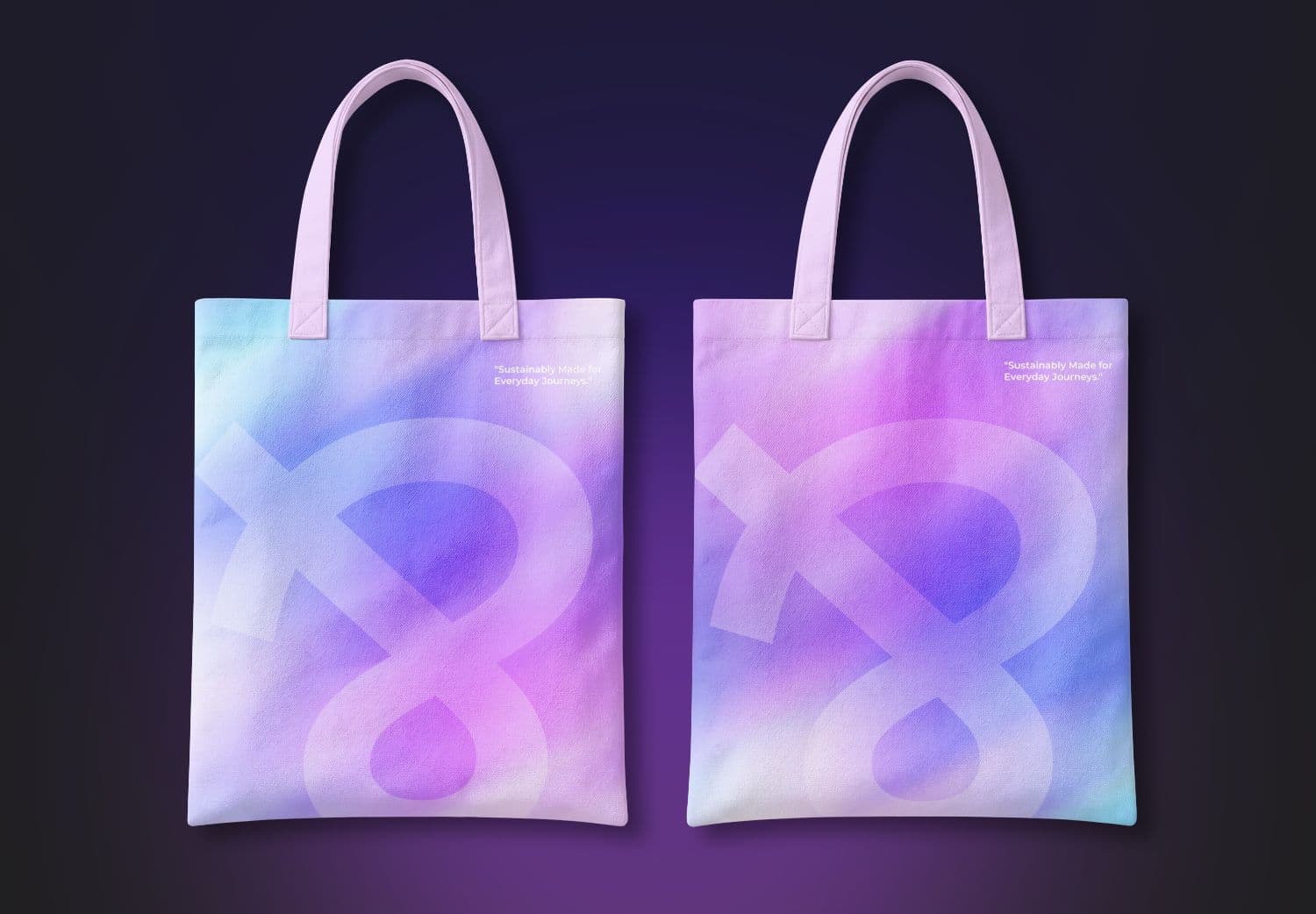 Two Tote Bag Mockups with Soft Purple and Pink Gradient Design