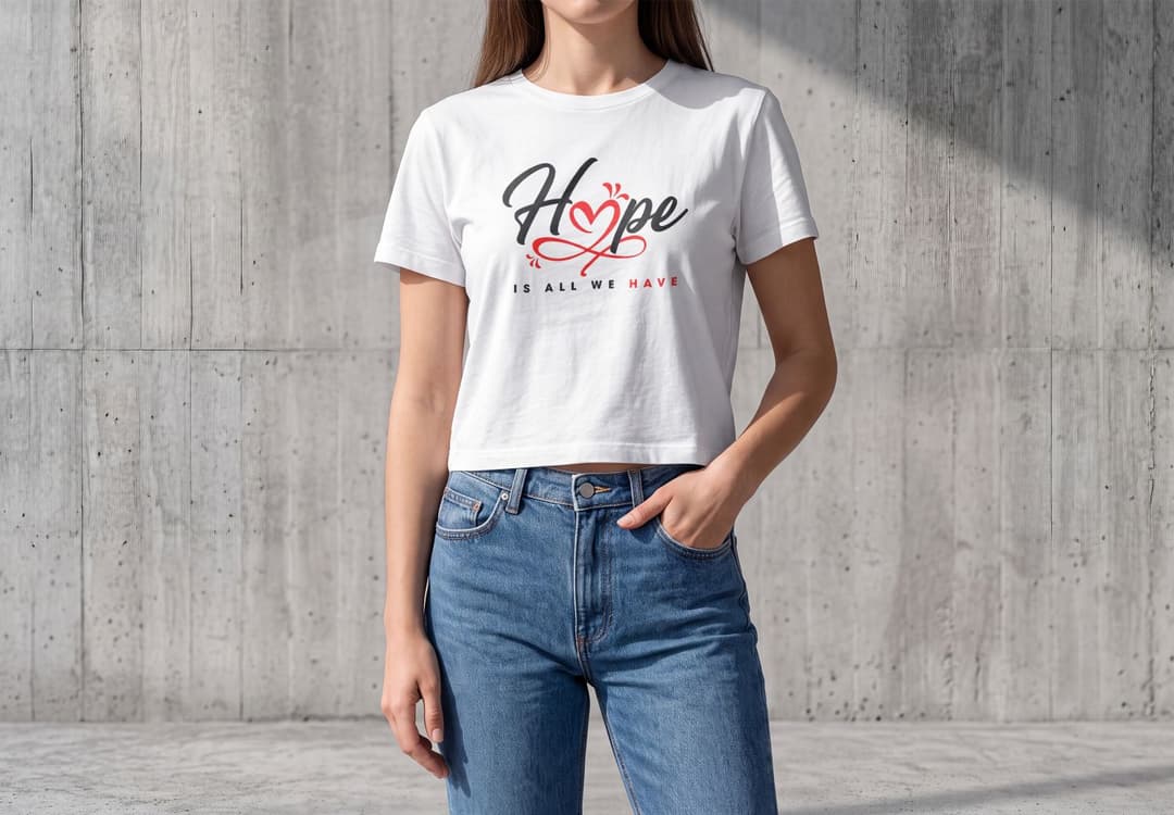 White T-Shirt Mockup on Female Model with Realistic Fabric Detail