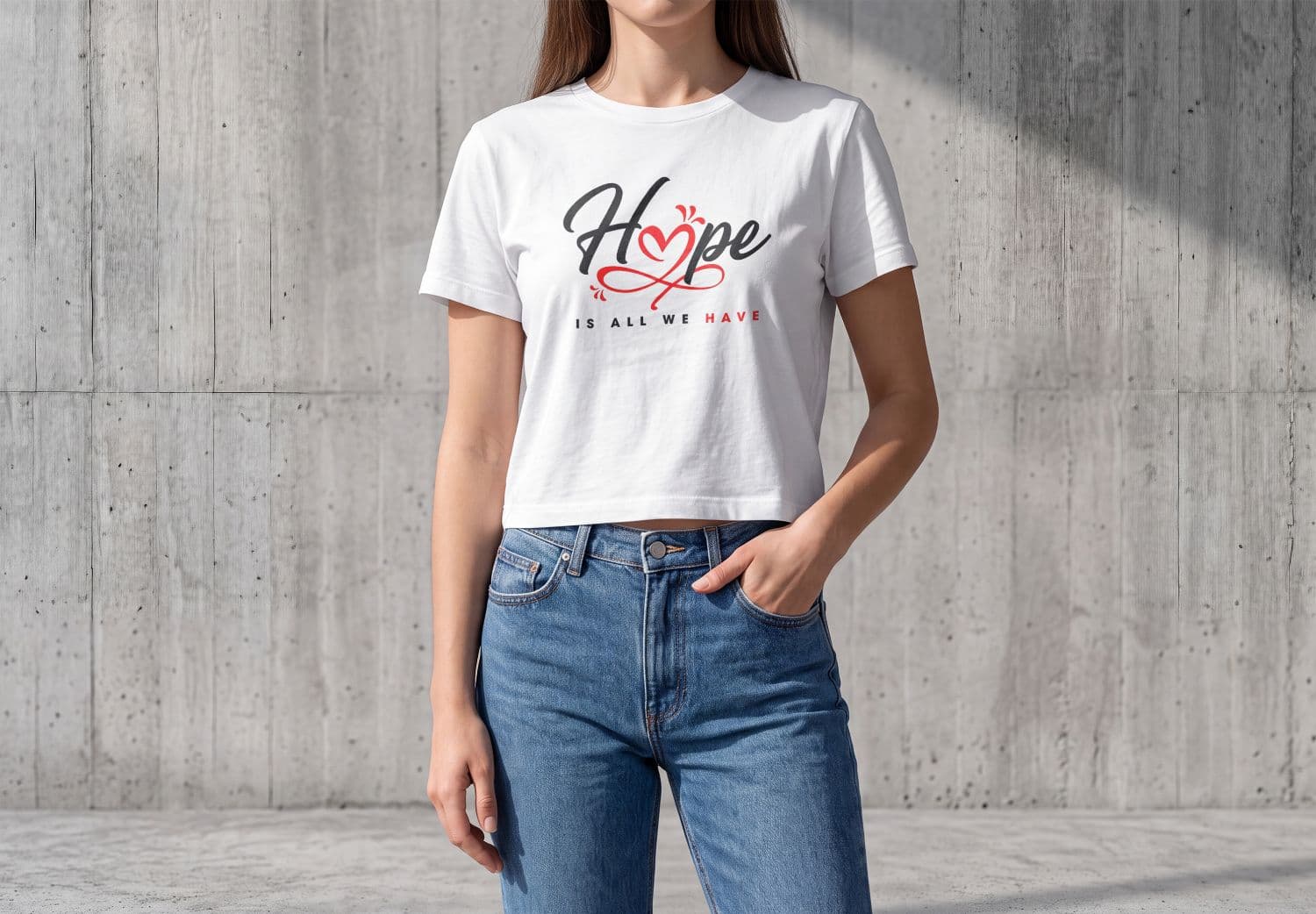 White T-Shirt Mockup on Female Model with Realistic Fabric Detail