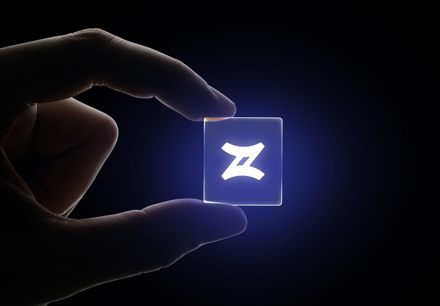 Premium Glowing Logo Mockup Held Between Fingers