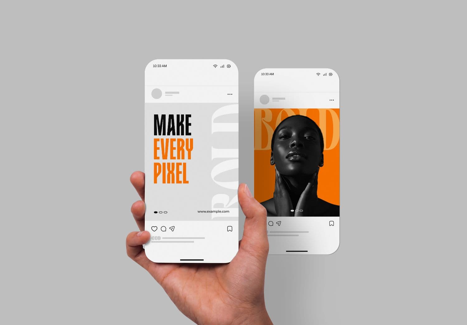 Handheld Social Media Post Mockup with Two Smartphone Screens