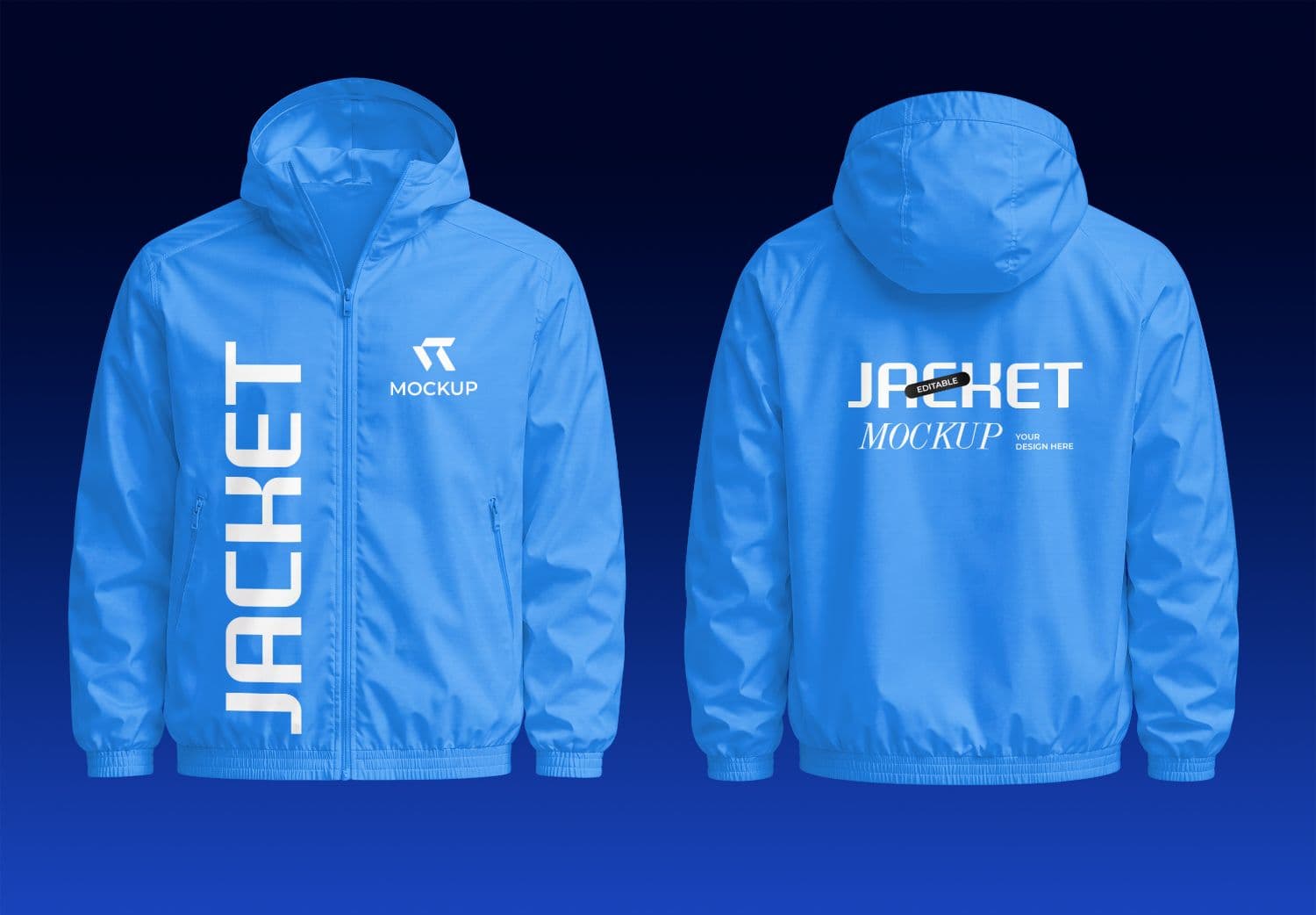 Blue Windbreaker Jacket Front and Back Mockup for Apparel Branding