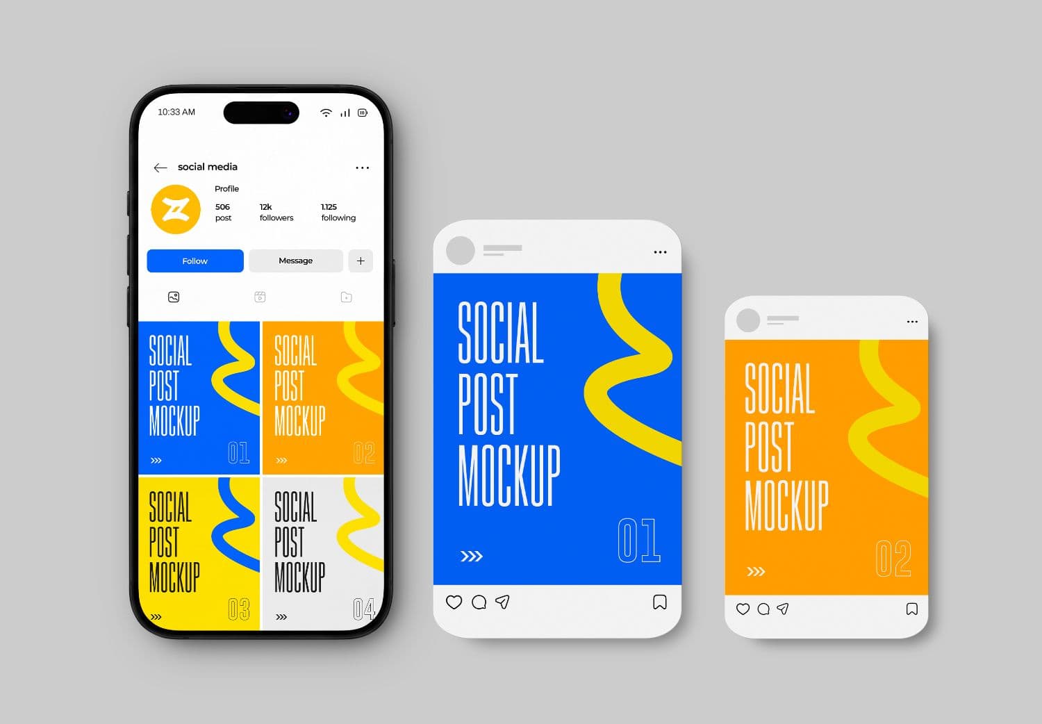 Social Media Branding Mockup with Mobile Profile and Post Cards