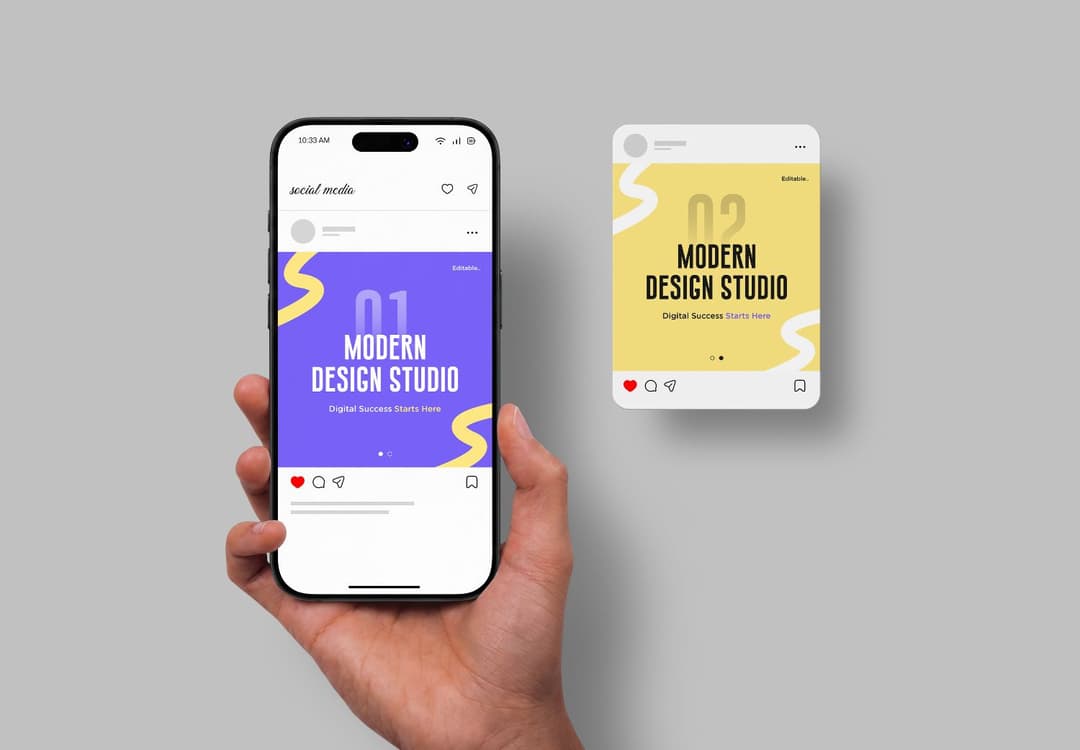 Hand-Held Smartphone Social Media Post Mockup