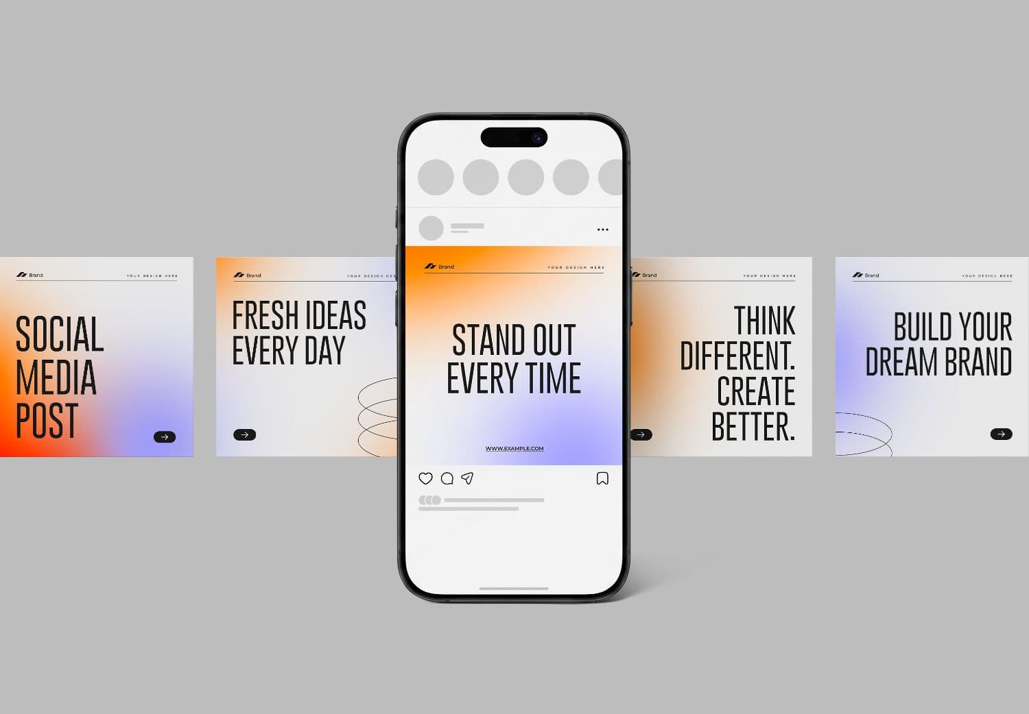 Social Media Post Mockup with Smartphone and Multiple Floating Cards