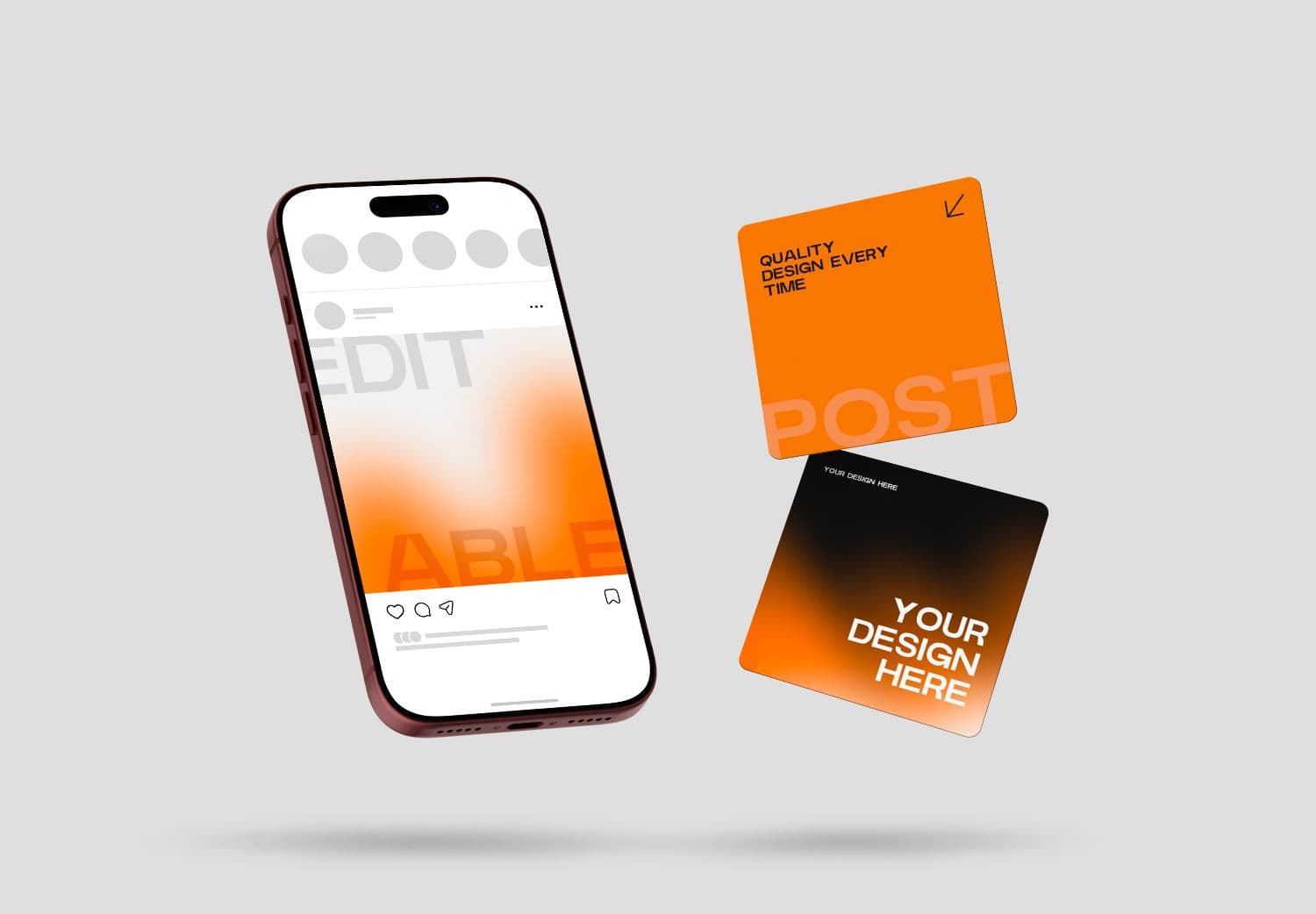Instagram Social Media Post Mockup with Floating Square Content Cards