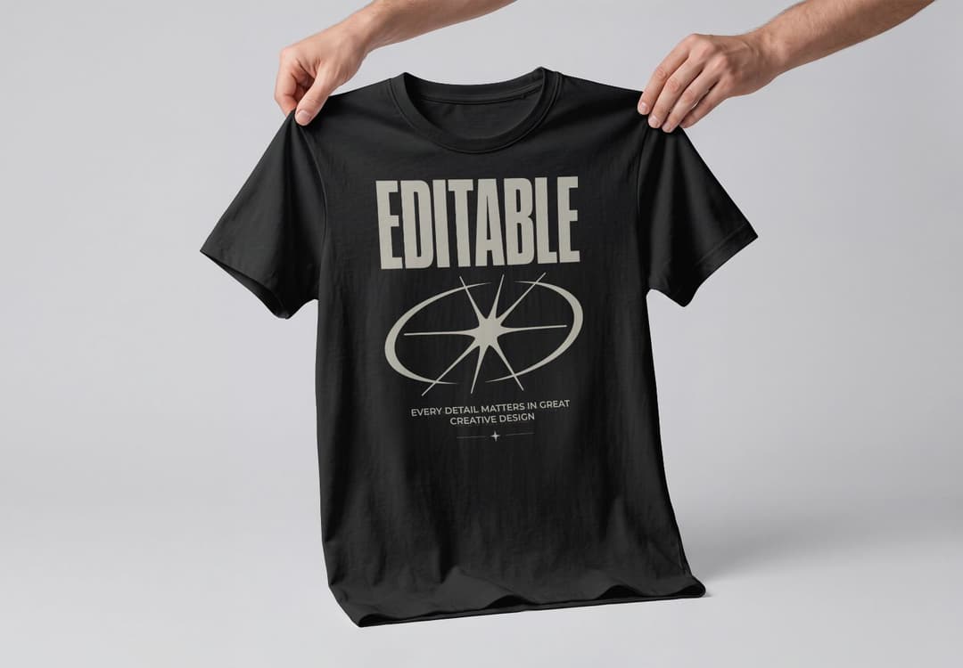Black T-Shirt Front Design Mockup with Realistic Fabric Presentation