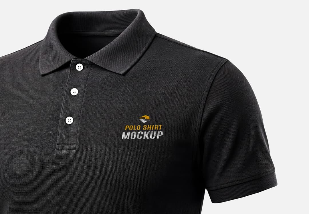 Black Polo Shirt Mockup with Realistic Fabric Texture and Logo Placement