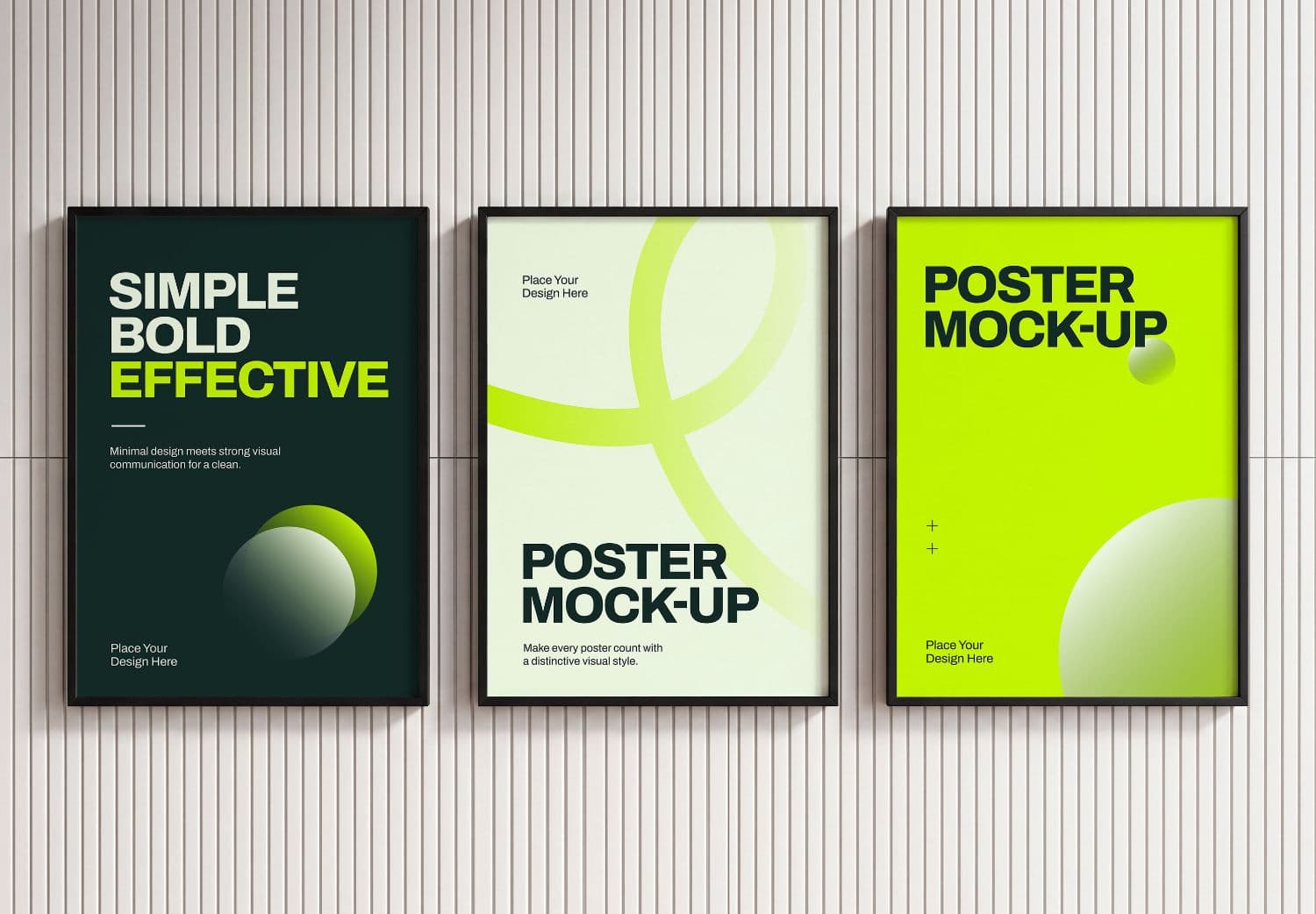 Minimalist Poster Frame Mockup Set on a Vertical Slat Wall