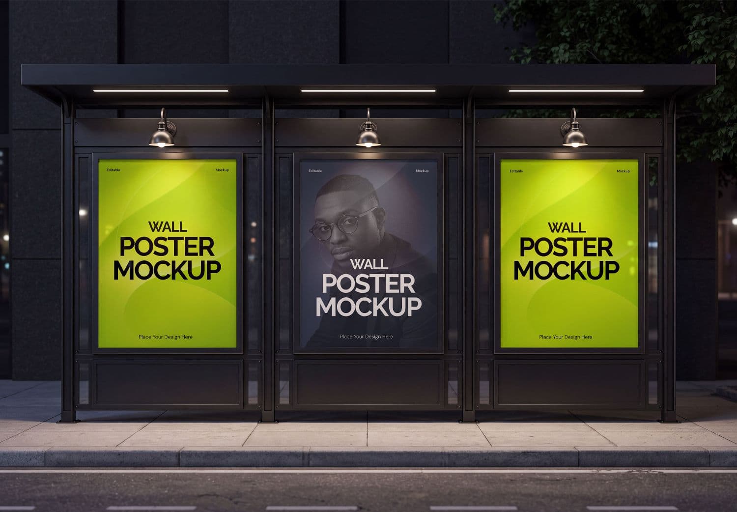 Outdoor Advertising Poster Mockup with Triple Lightbox Display