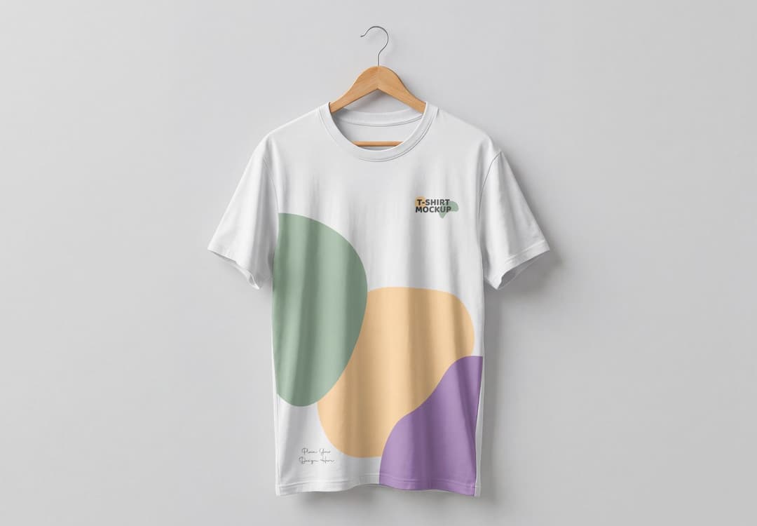 Minimal T-Shirt Mockup on Wooden Hanger for Apparel Branding