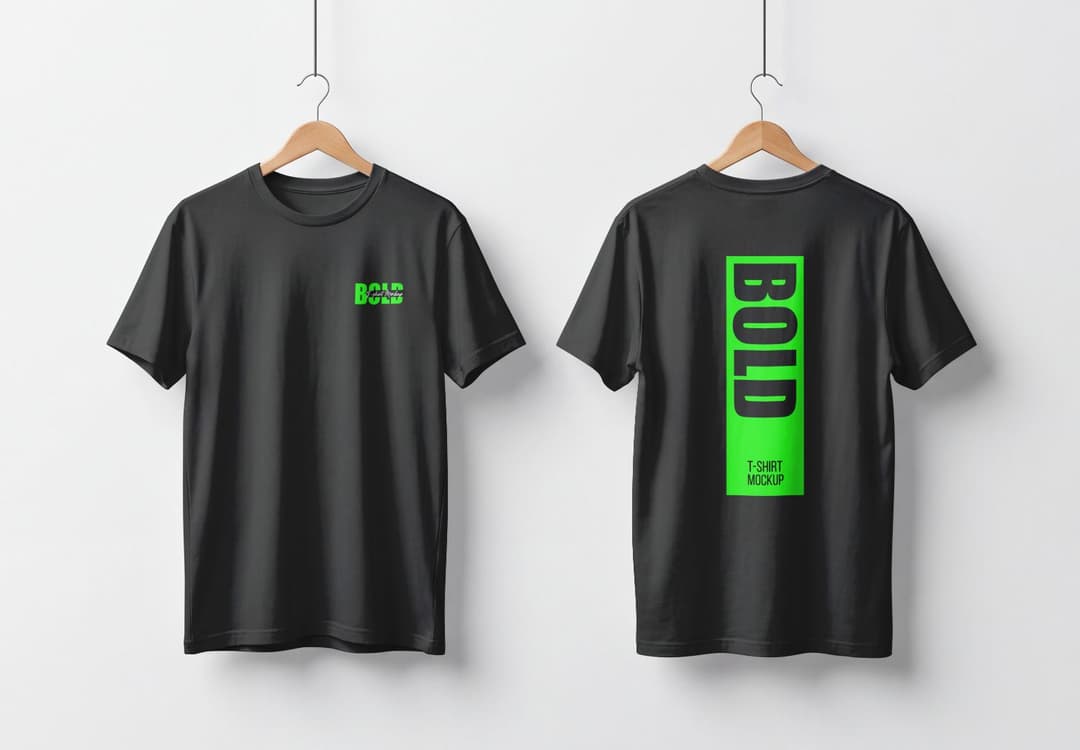 Black T-Shirt Mockup Front and Back for Clothing Brands