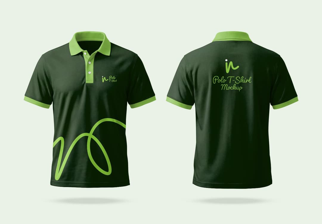 Dark Green Polo Shirt Mockup with Front and Back Views