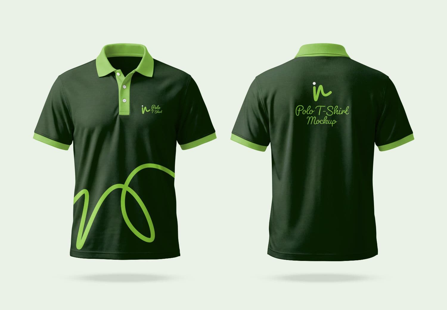 Dark Green Polo Shirt Mockup with Front and Back Views