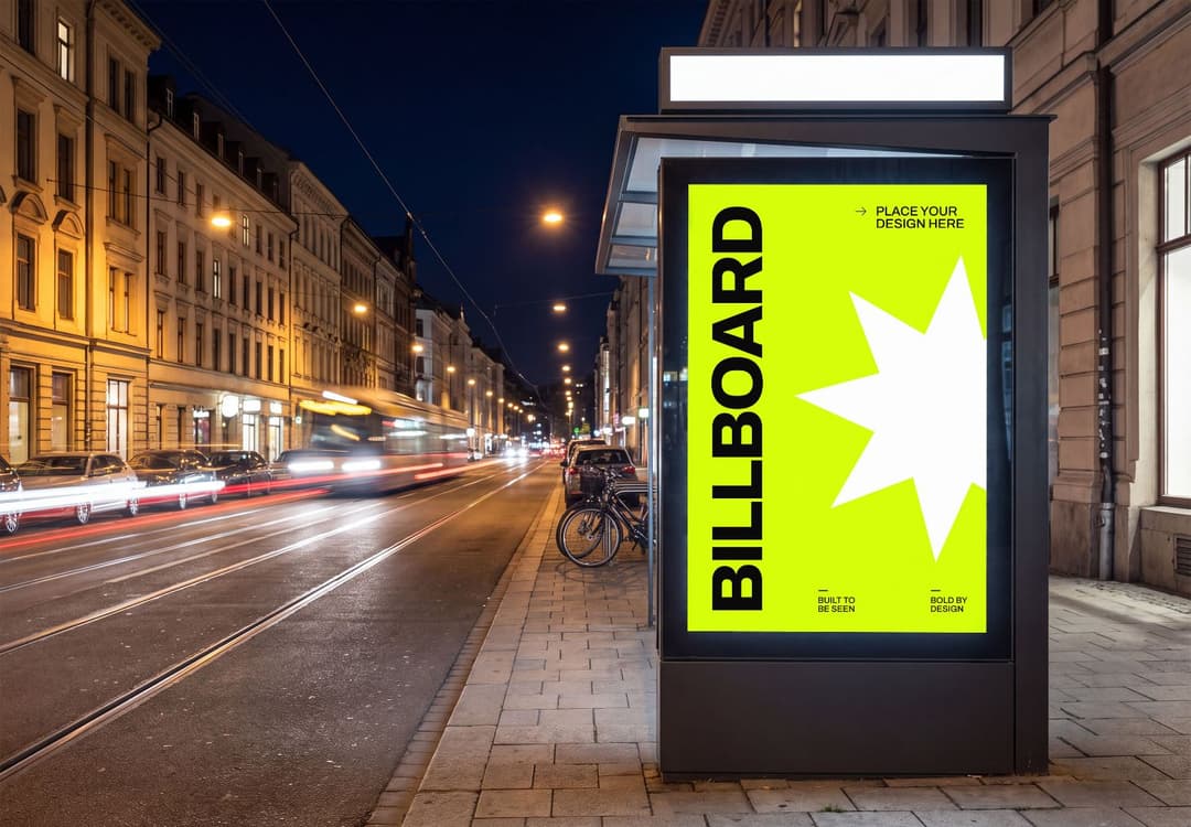 Urban Lightbox Advertising Mockup with Night Traffic Trails