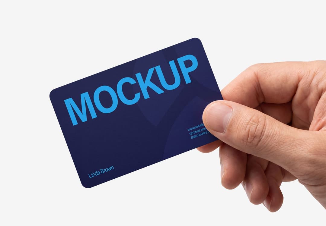 Professional Business Card Mockup Held by Hand on White Background