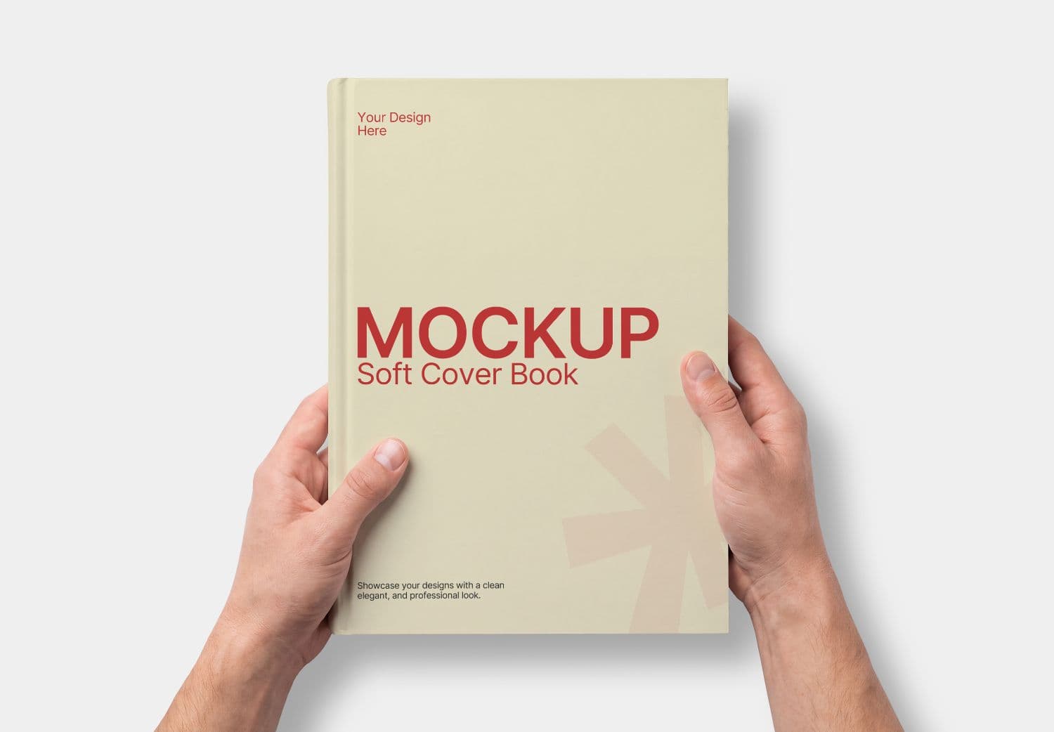 Top View Hardcover Book Mockup with Hands Holding Soft Cover