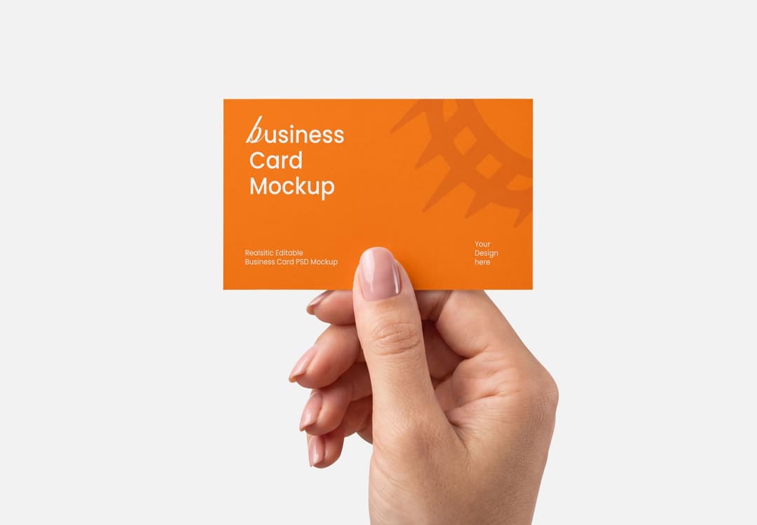 Hand-Held Horizontal Business Card Mockup with Bold Orange Branding