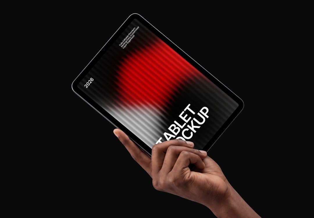 Handheld Tablet Screen Mockup with Dramatic Red and White Glow