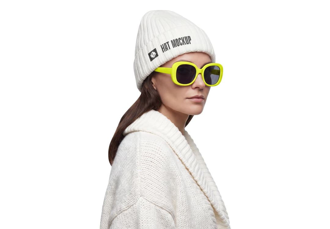 Women's Knit Beanie Mockup with Model for Hat Branding