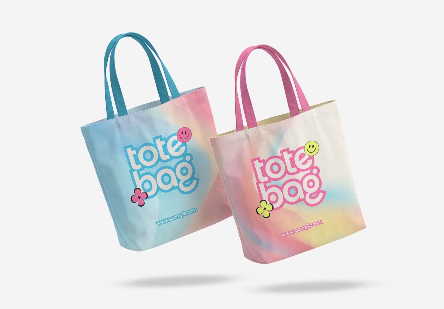 Floating Two Tote Bag Mockup with Pastel Gradient Designs