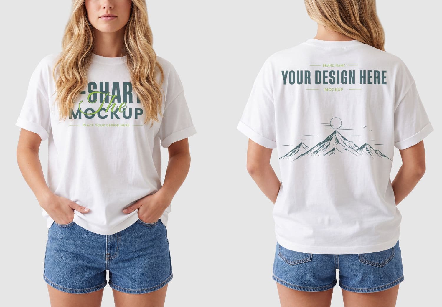 White T-Shirt Front and Back Mockup with Female Model