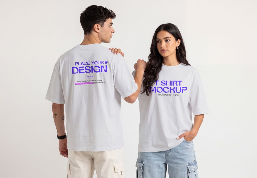Couple T-Shirt Mockup with Front and Back Design Views