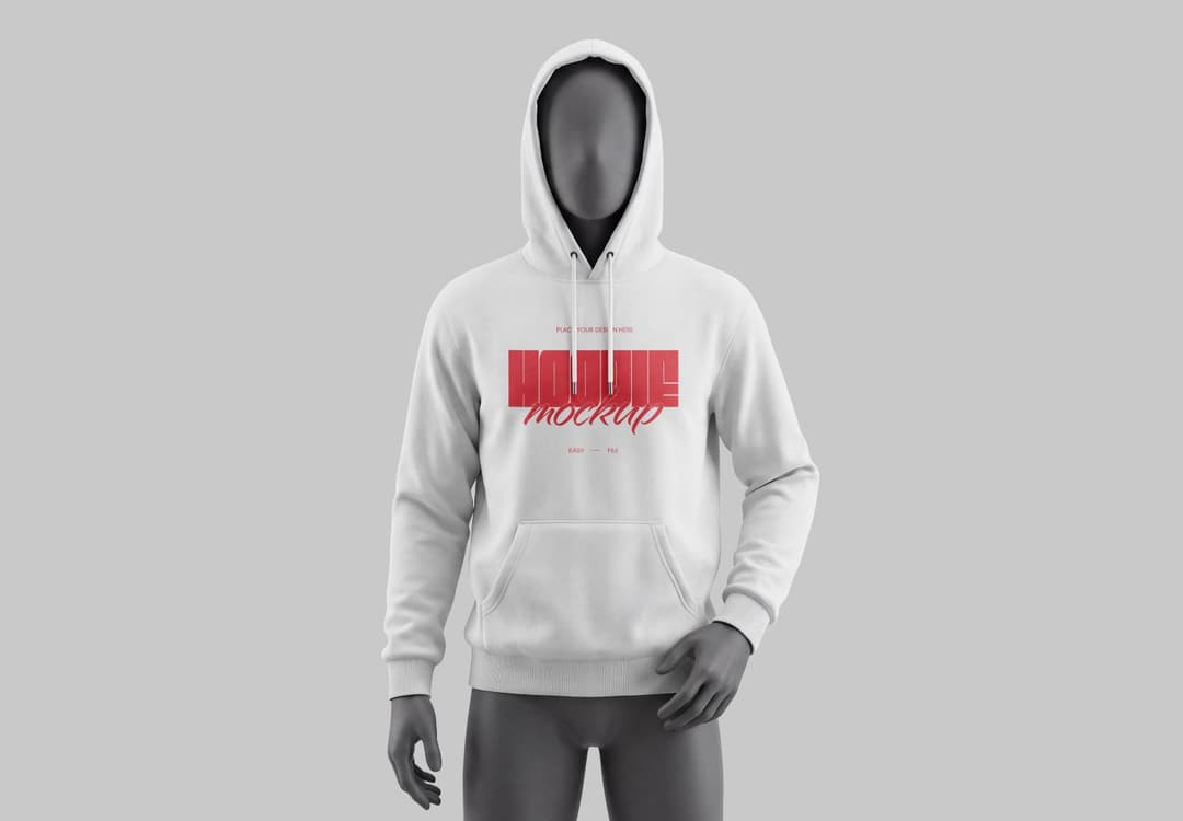 White Hoodie Mockup on a Faceless Mannequin with Red Chest Graphic