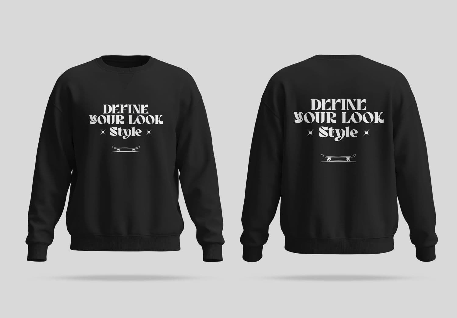 Black Crewneck Sweatshirt Mockup with Front and Back Views