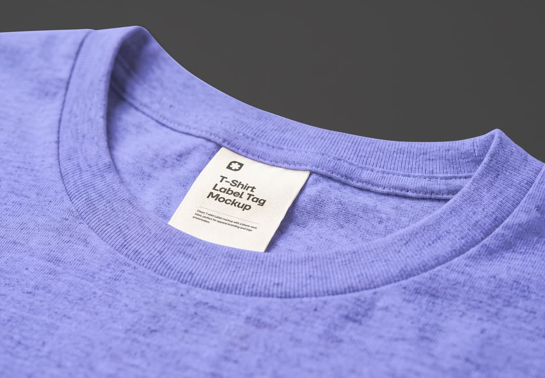 Close-Up Clothing Label Mockup on Purple T-Shirt