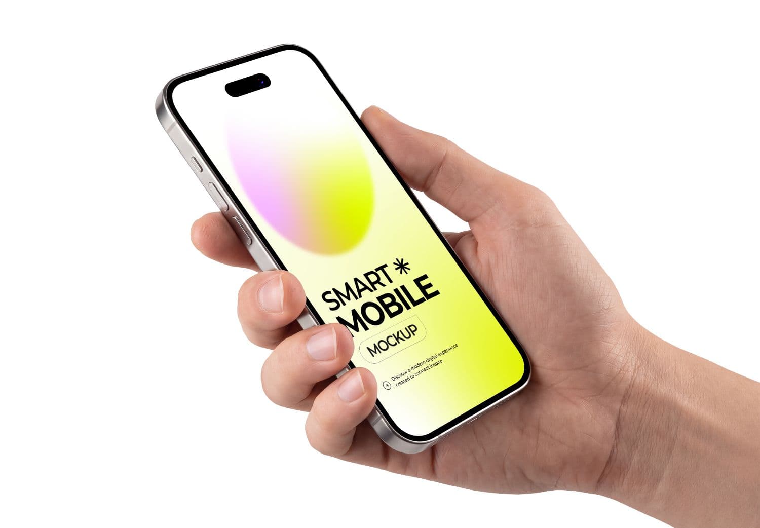 Hand Holding Smartphone Mockup with Clean White Background for Mobile Branding