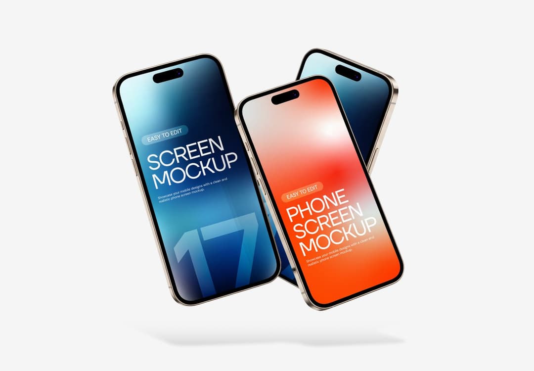 Floating Smartphone Screen Mockup with Three Devices