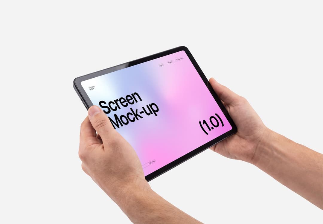 Realistic Tablet UI Mockup with Hands on White Background