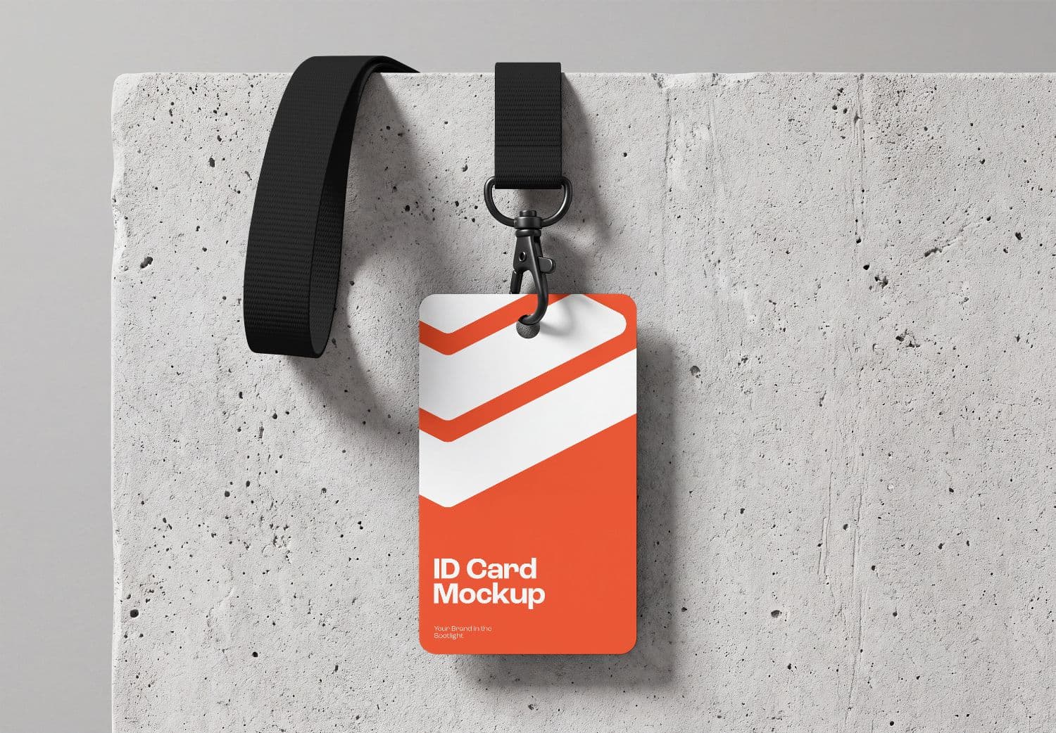 ID Card Lanyard Mockup Hanging on Concrete Wall with Bold Branding