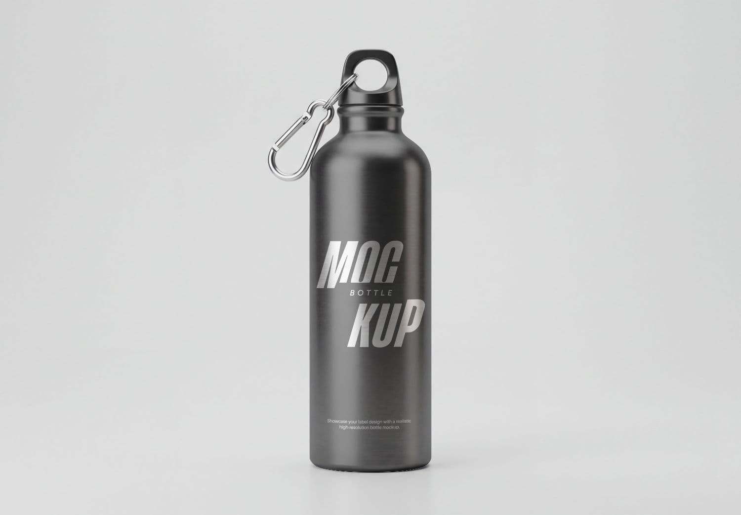 Black Metal Water Bottle Mockup with Carabiner Clip