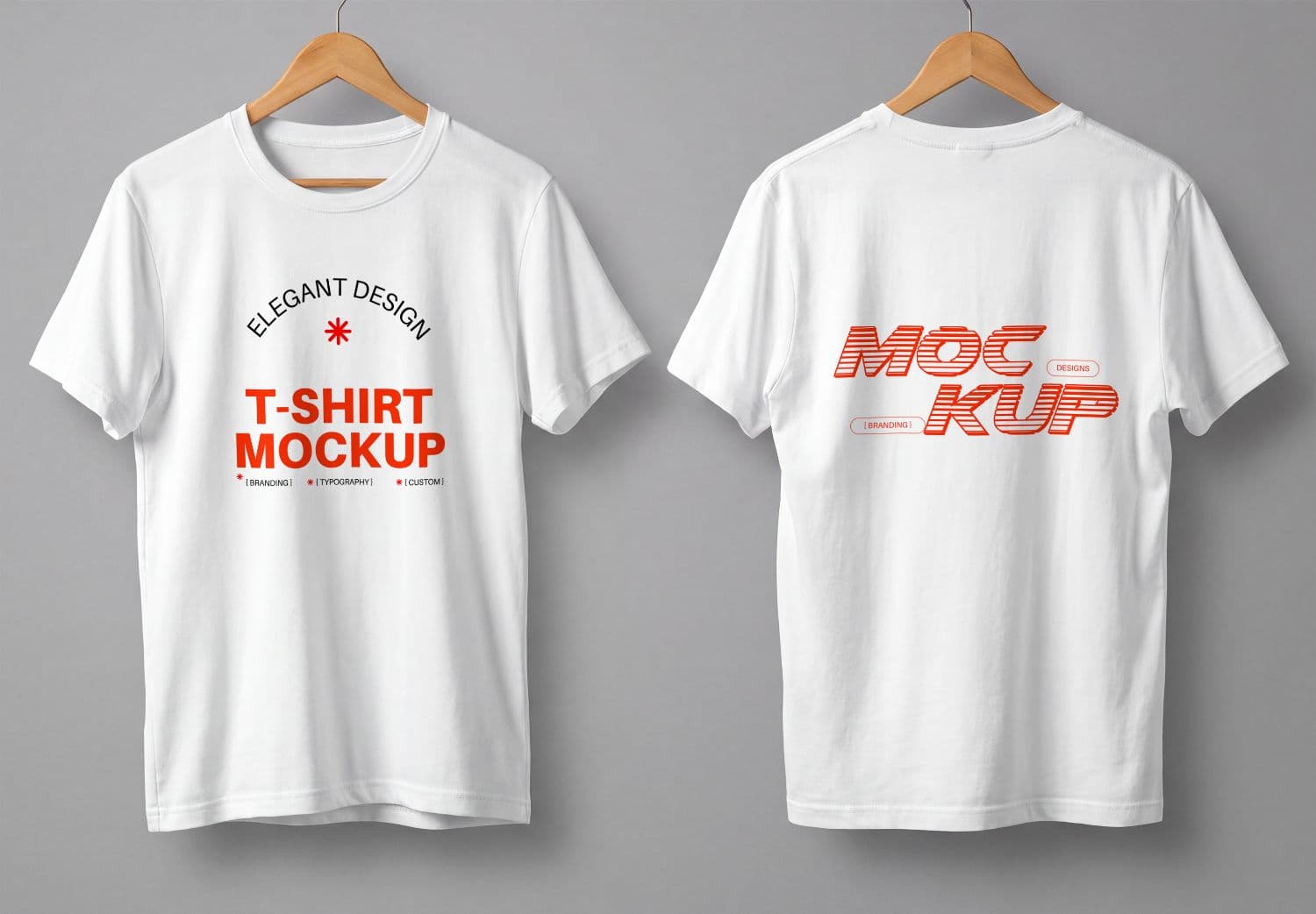 White T-Shirt Mockup Front and Back on Wooden Hangers