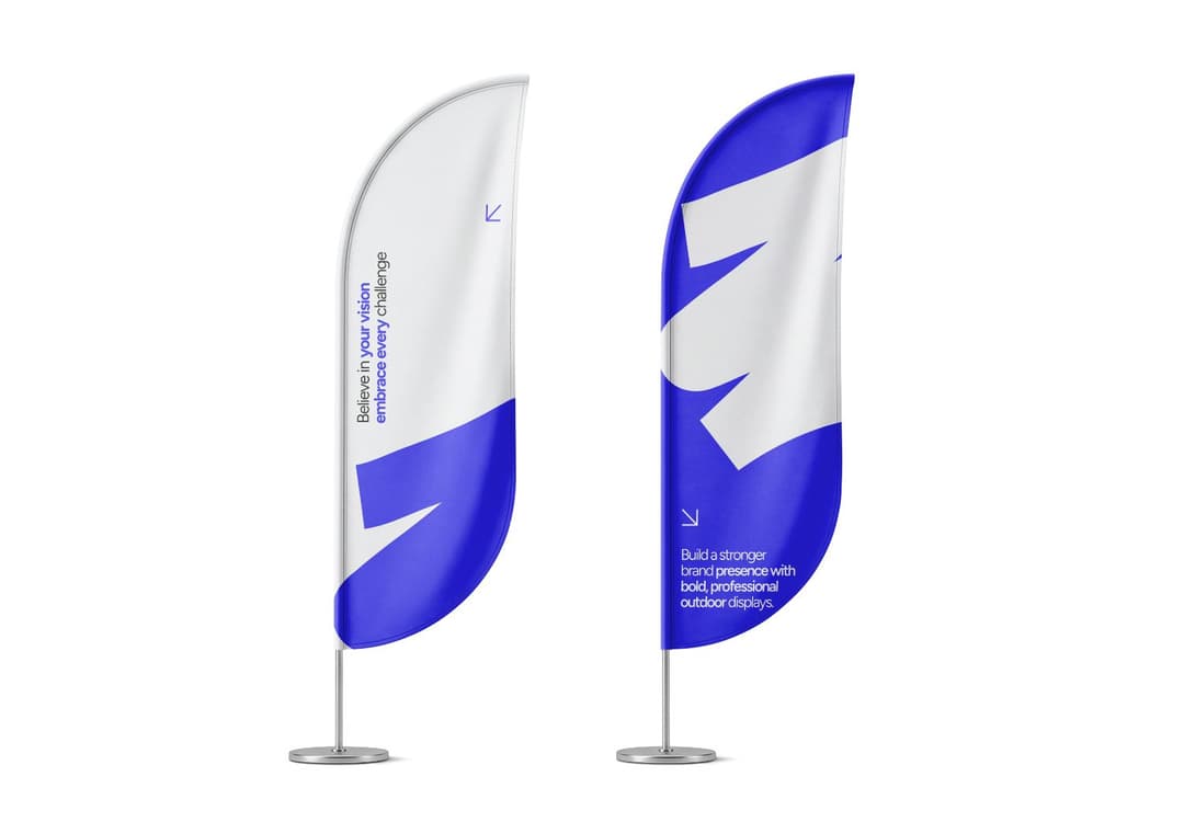 Blue and White Feather Flag Banner Mockup Set
