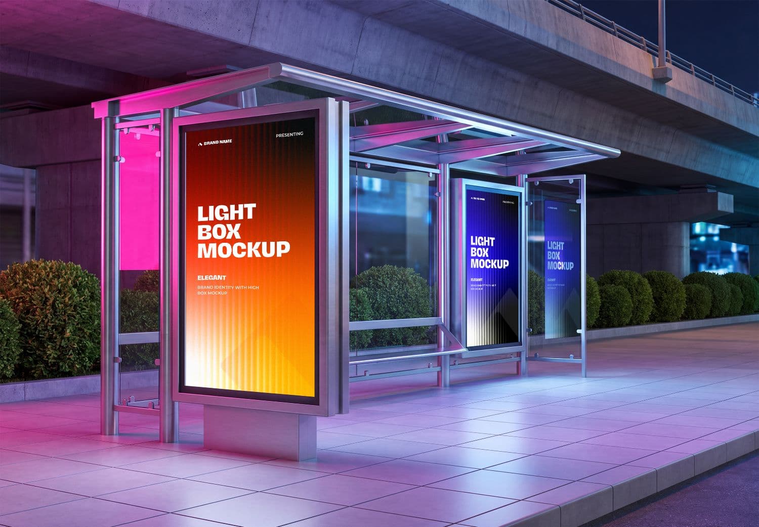 Outdoor Advertising Panel Mockup in a Modern Urban Transit Shelter
