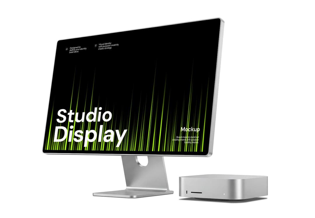 Desktop Monitor and Mini PC Mockup with Black Screen Design