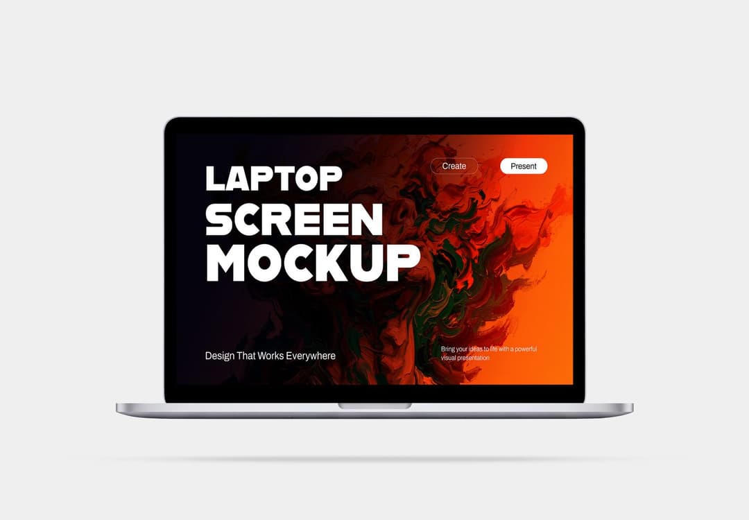 Laptop Screen Mockup with Floating Silver Laptop Display