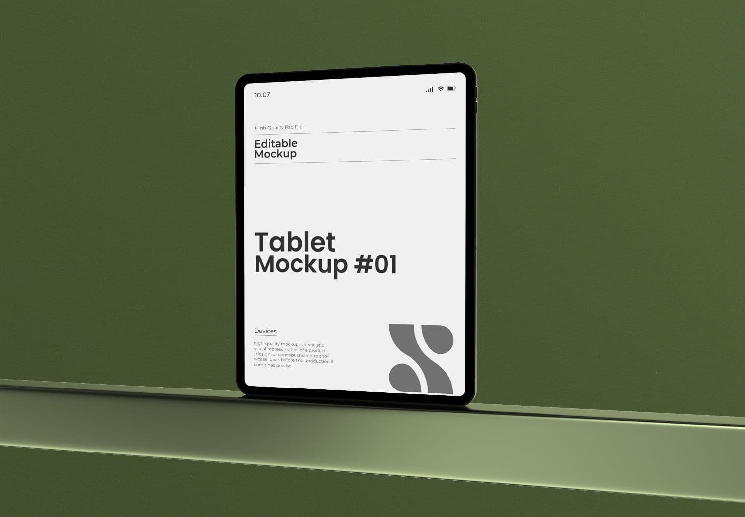 Tablet Mockup on Green Surface