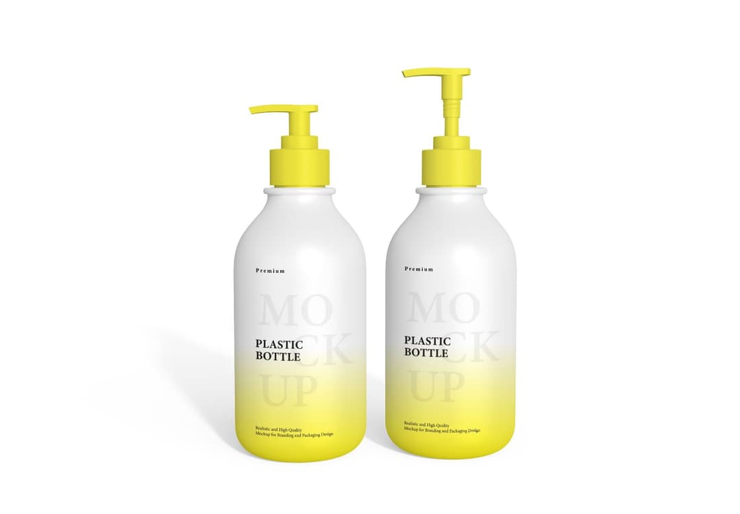 Dual Yellow Pump Bottle Mockup Set - Premium Packaging Template