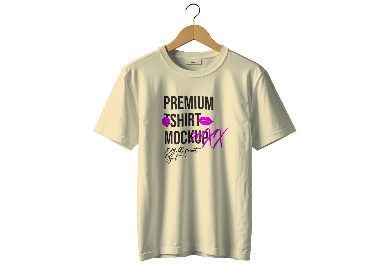 Cream T-Shirt Mockup on Wooden Hanger - High Quality Editable Design Template