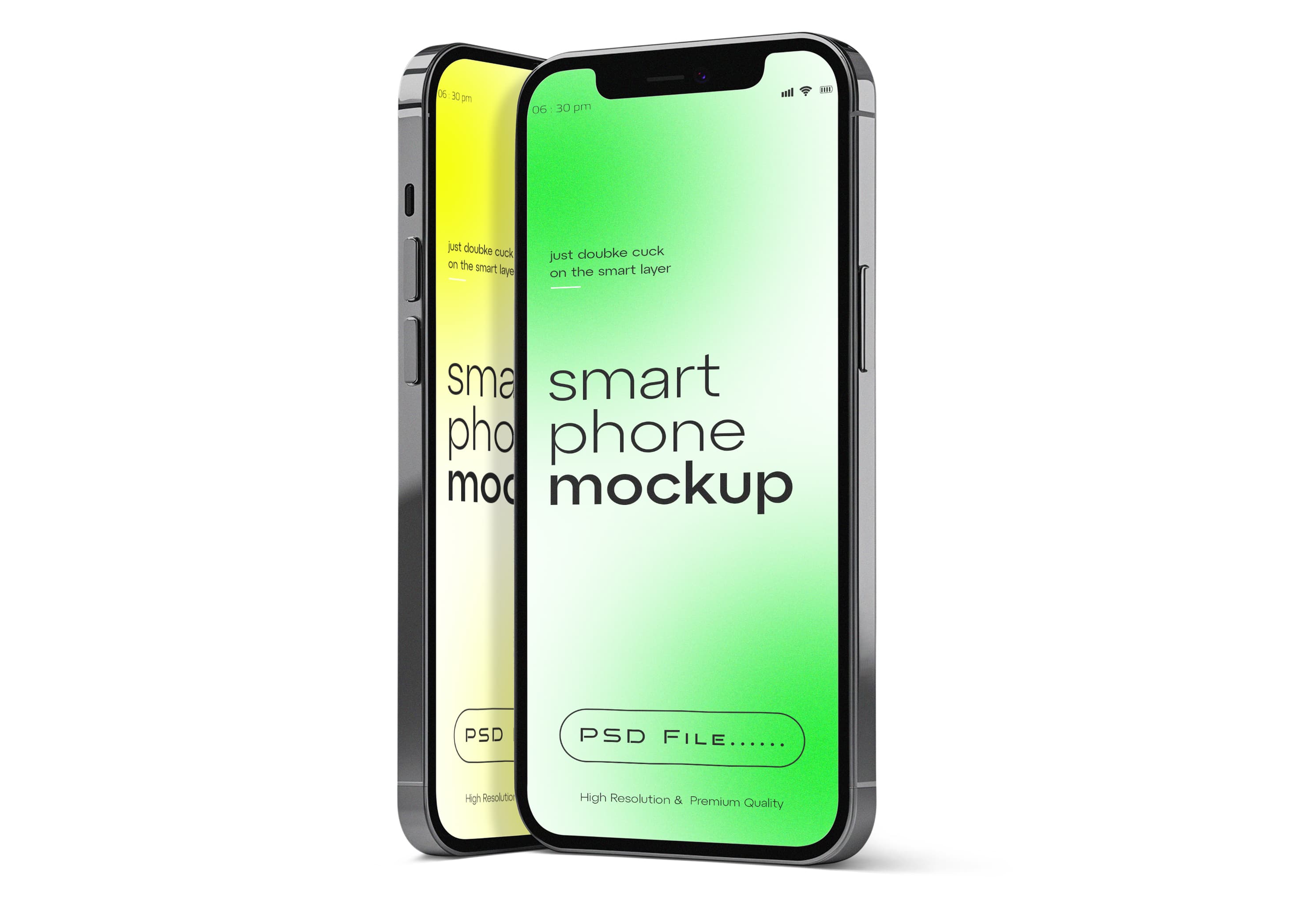 iPhone 13 Pro Max Dual Mockup – Green & Yellow Gradient Screens
