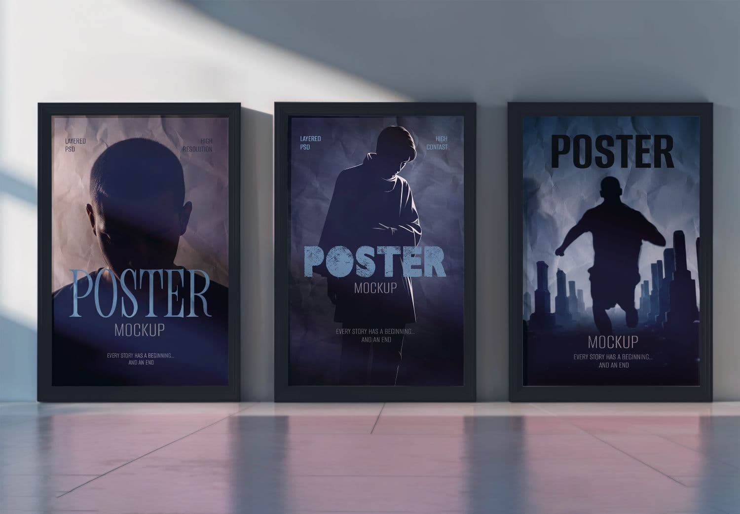 3 Poster Mockup Set in Black Frames - Modern Wall Display for Design Portfolios